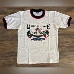 Vintage Myrtle Beach 80s Sailing Graphic Ringer Tee Medium